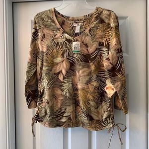 Caribbean Joe 3/4 Sleeve Tropical Top NWT
